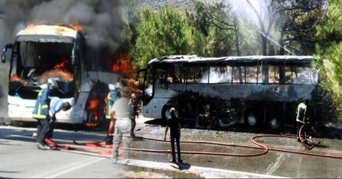 Rodos’ta tur otobüsü yandı!.. 11 Türk yolcu da ölümden döndü!